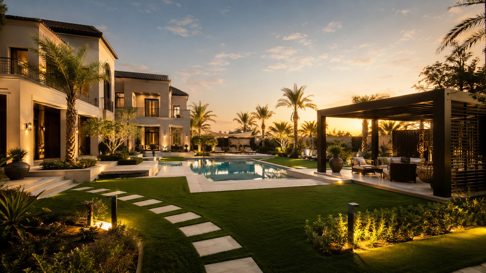 Fully landscaped Dubai villa garden in Dubai Al Warda Landscaping