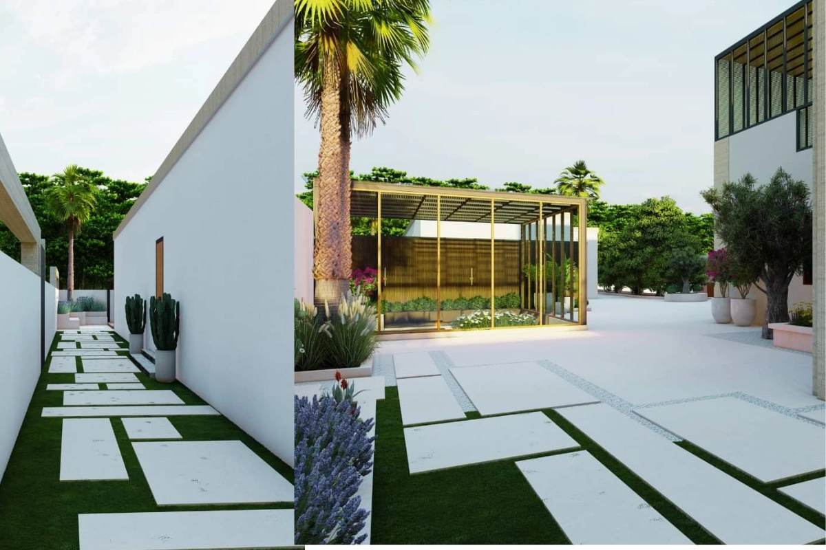 Landscape-Tile-grass-pergola