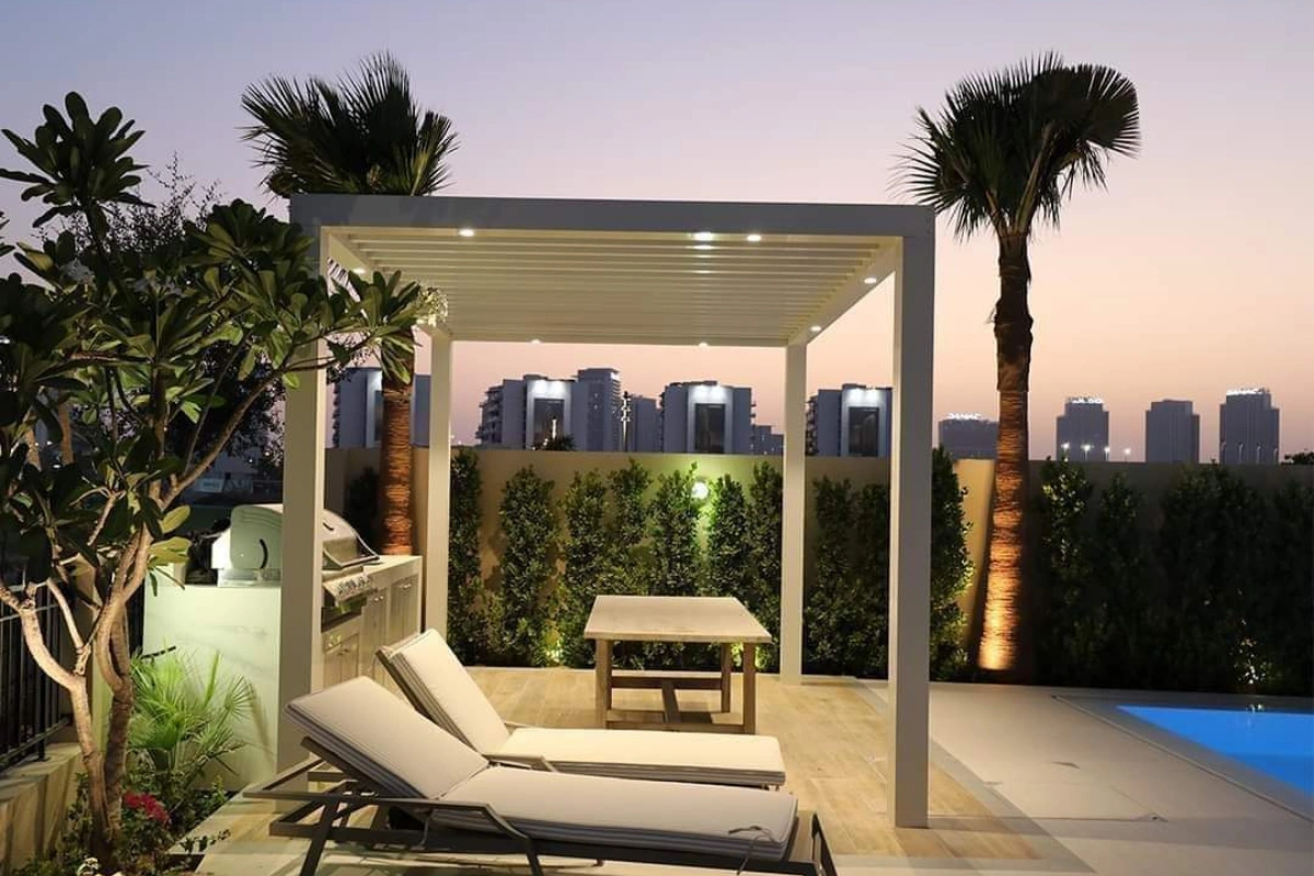 Pergola_installation_with_pool_area_dubai_alwardalandscaping