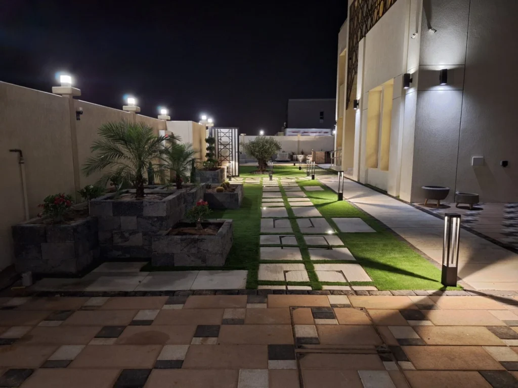 outdoor villa garden planter boxes grass tiles in dubai