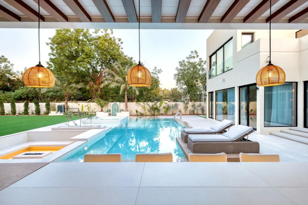 Swimming pool integrated with landscaping in Dubai
